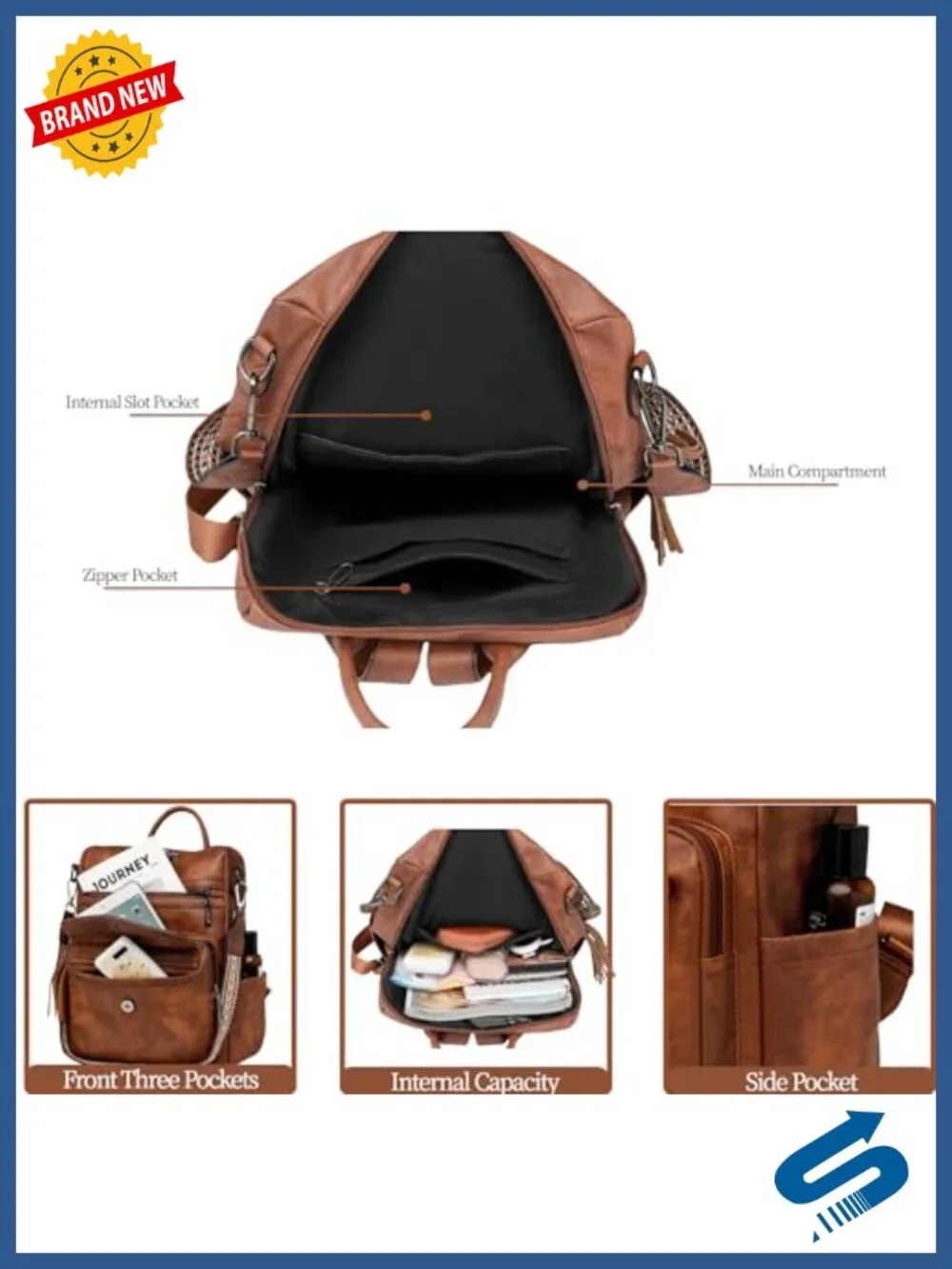 Women's Vegan Leather Convertible Fashion Backpack Purse with Wallet, Travel